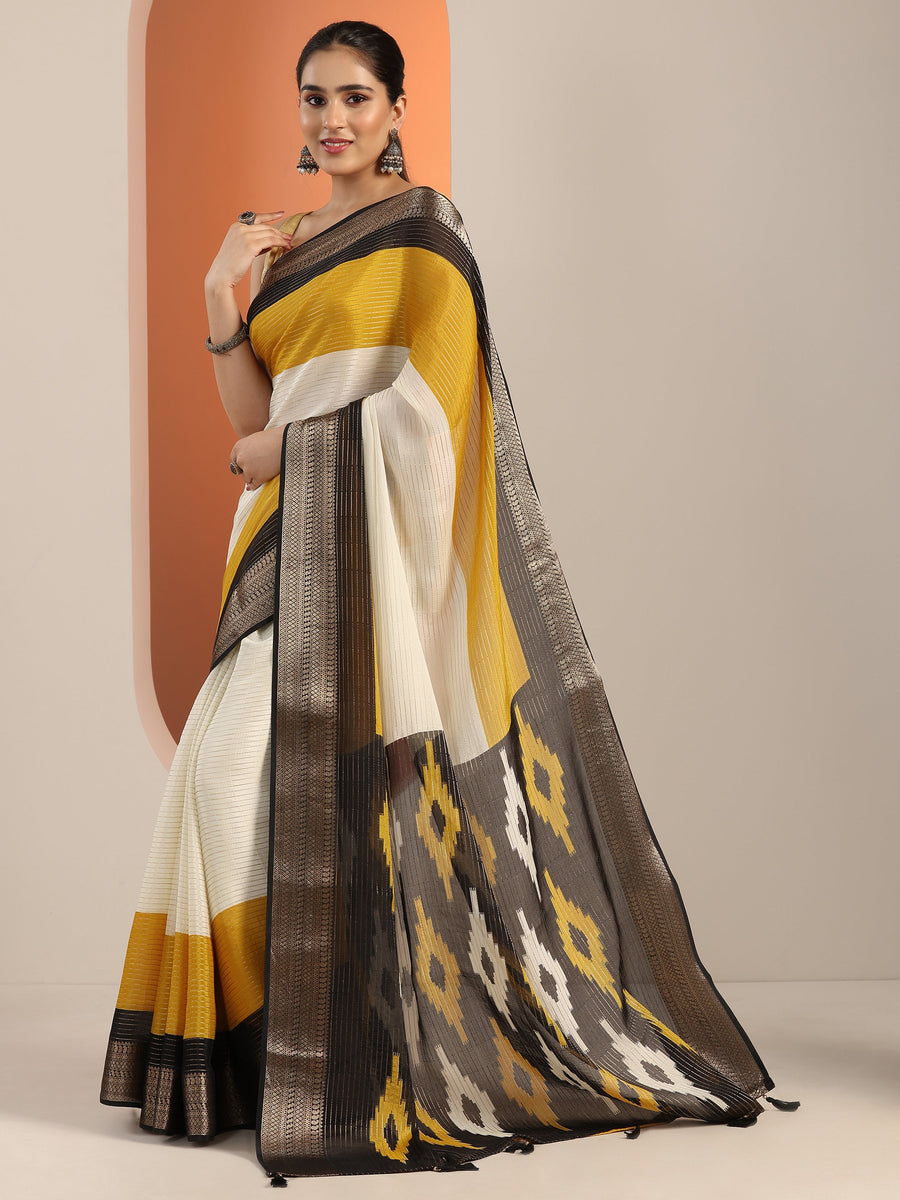 Libas Off white Solid Silk Blend Saree With Unstitched Blouse Piece