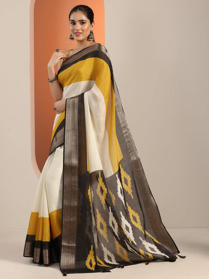Libas Off white Solid Silk Blend Saree With Unstitched Blouse Piece