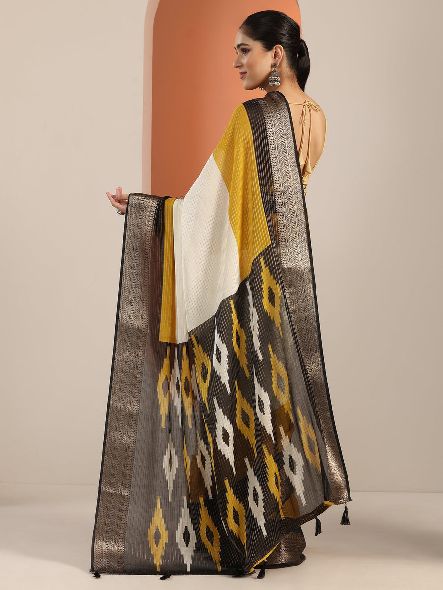 Libas Off white Solid Silk Blend Saree With Unstitched Blouse Piece