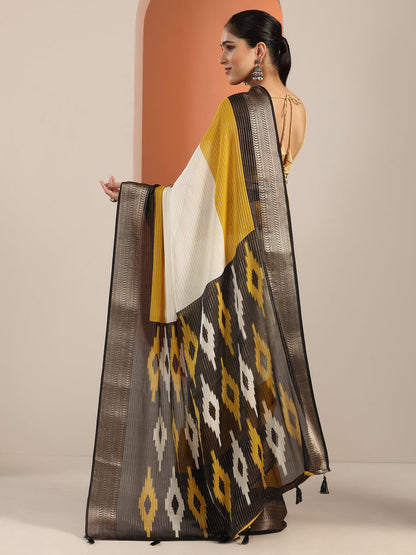 Libas Off white Solid Silk Blend Saree With Unstitched Blouse Piece