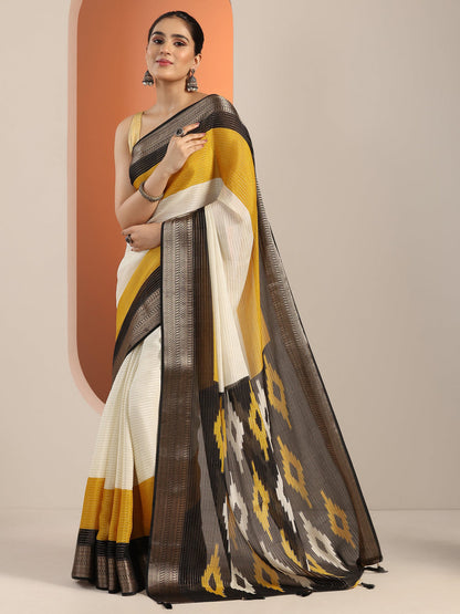 Libas Off white Solid Silk Blend Saree With Unstitched Blouse Piece
