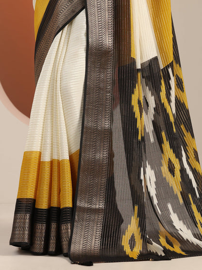 Libas Off white Solid Silk Blend Saree With Unstitched Blouse Piece