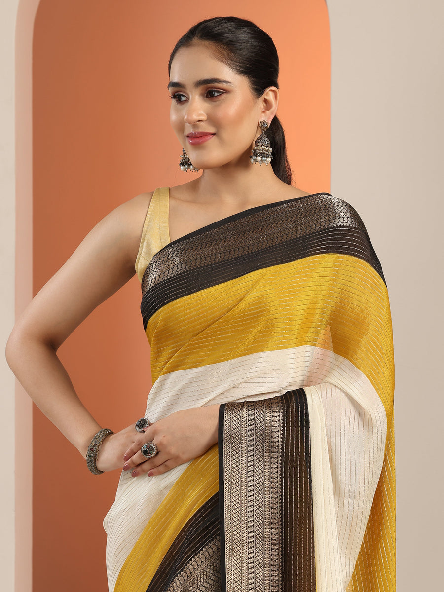 Libas Off white Solid Silk Blend Saree With Unstitched Blouse Piece